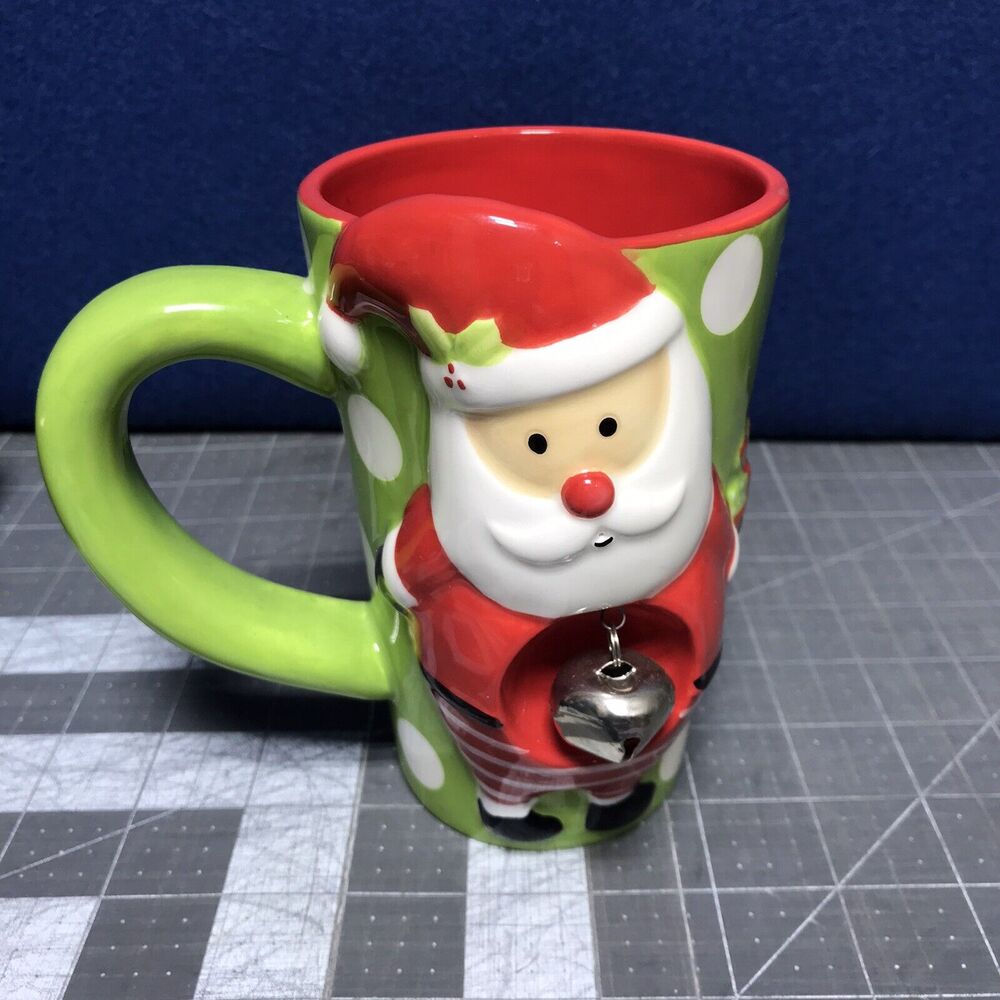 2011 Mud Pie Christmas Santa Figural Mug‎ With Jingle Bell Coffee Cup 2